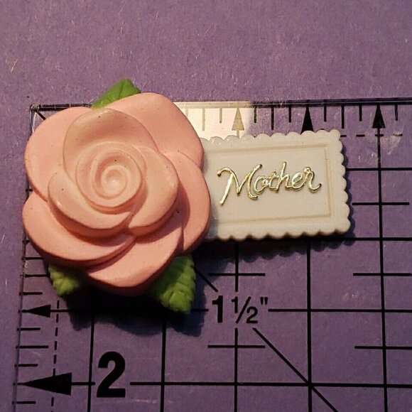 Authentic Original Vintage Style Jewelry - MOTHER Cake Topper Brooch  Pink Rose and Ribbon Vintage Hong Kong Mothers Day